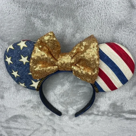 Disney American Flag Sequin Custom Made Minnie Ears Headband Adult Size - Picture 3 of 6